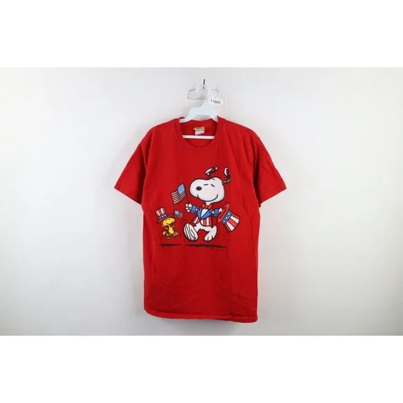 Vintage Snoopy Peanuts Mens Medium Faded Woodstock Snoopy Fourth of July T-Shirt - Picture 1 of 11